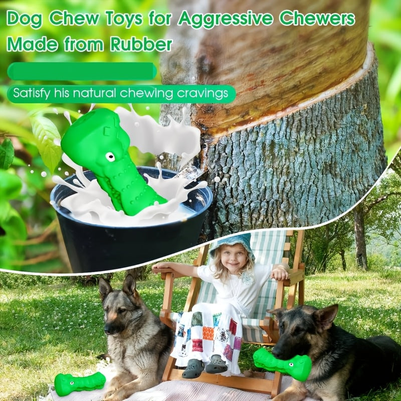Crocodile Head Dog Chew Toy, Green Textured Rubber Squeaky Toy with Milk Scent for Supervised Chewing, Interactive Indoor and Outdoor Play