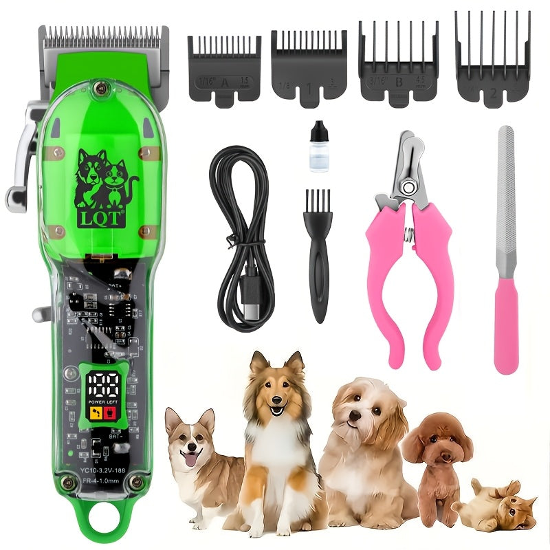 Dog Hair Clippers with Detachable Comb, Rechargeable Cordless Low-Noise Pet Shaver for Dog and Cat Grooming at Home, Five Style Options