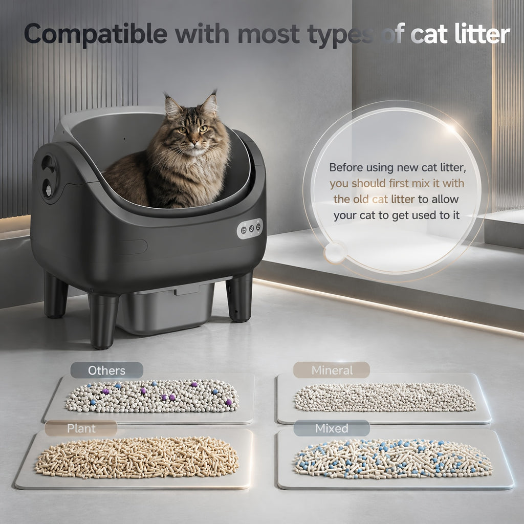 Sensor Equipped Self Cleaning Litter Box with Open Design, Extra Large Automatic Cat Toilet and Large Waste Compartment for Multi-Cat Homes