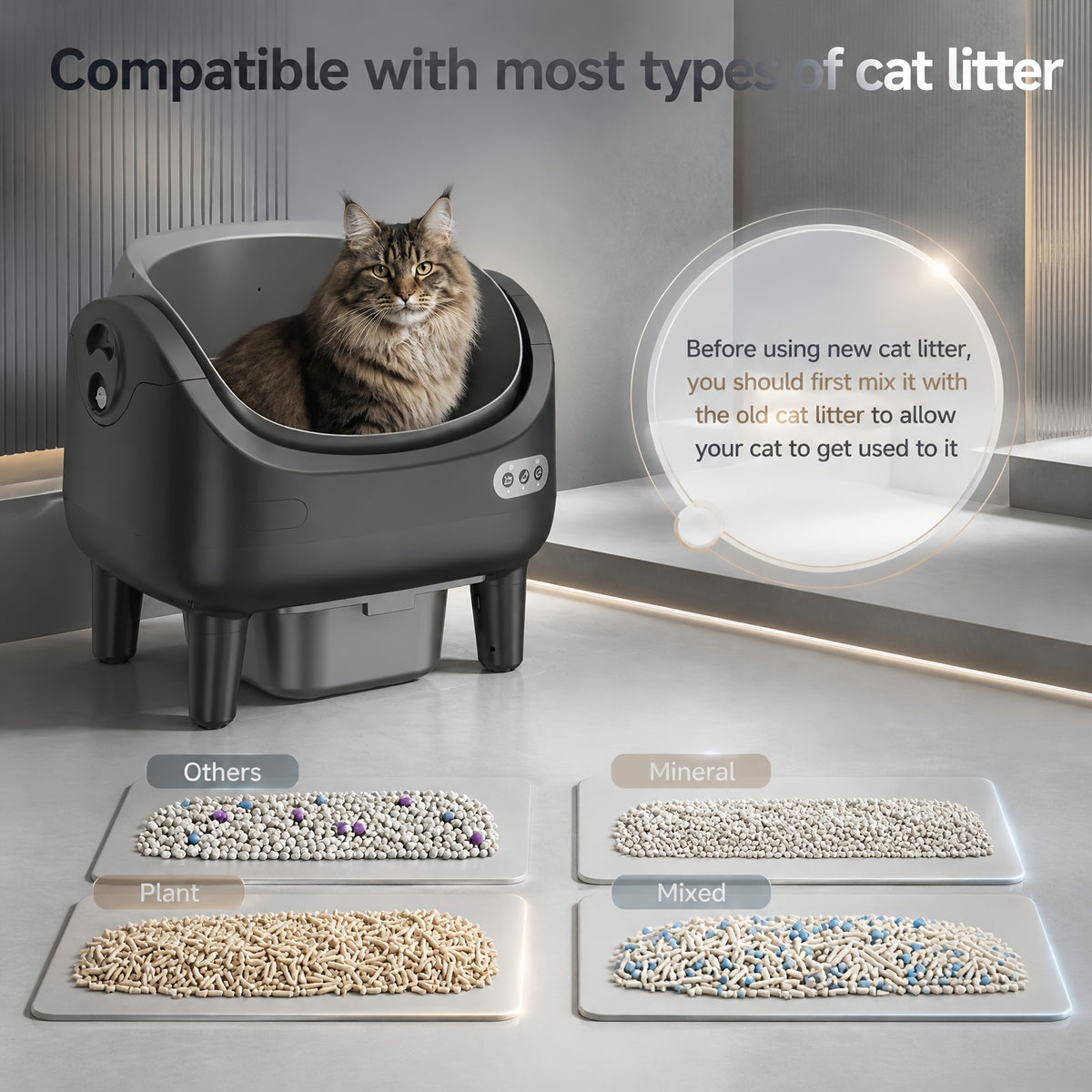 Sensor Equipped Self Cleaning Litter Box with Open Design, Extra Large Automatic Cat Toilet and Large Waste Compartment for Multi-Cat Homes