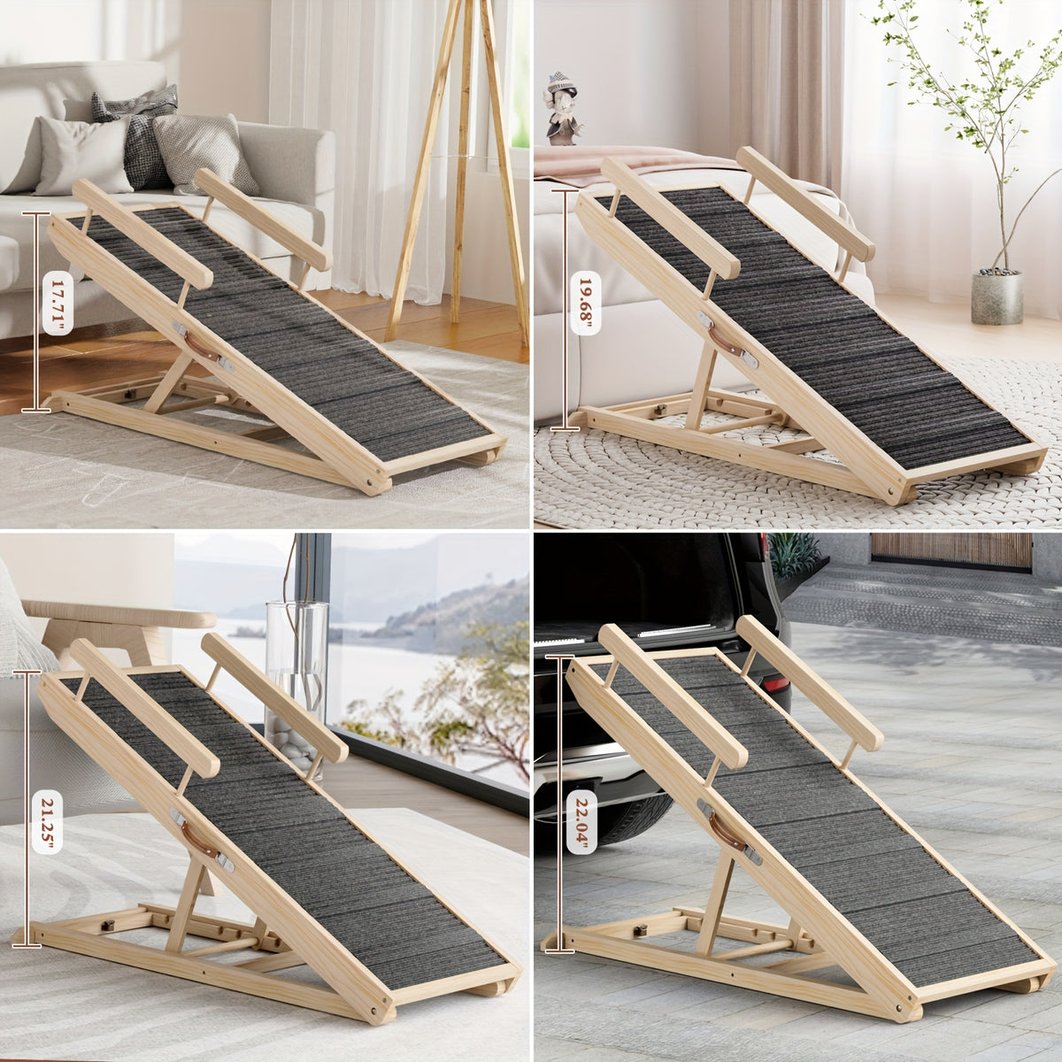 Dog Ramp for Bed and Sofa, Folding Wooden Pet Ramp with Adjustable Height and Side Guards, 40, 44 or 55 Inch Length Options for Furniture Access