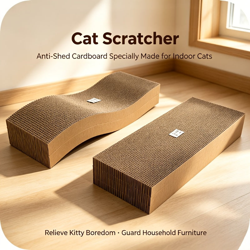 Cardboard Cat Scratcher Pad for Indoor Cats, BC Corrugated Scratching Board with Wavy and Flat Designs Listed, 1, 2, 4 or 8 Pack Options