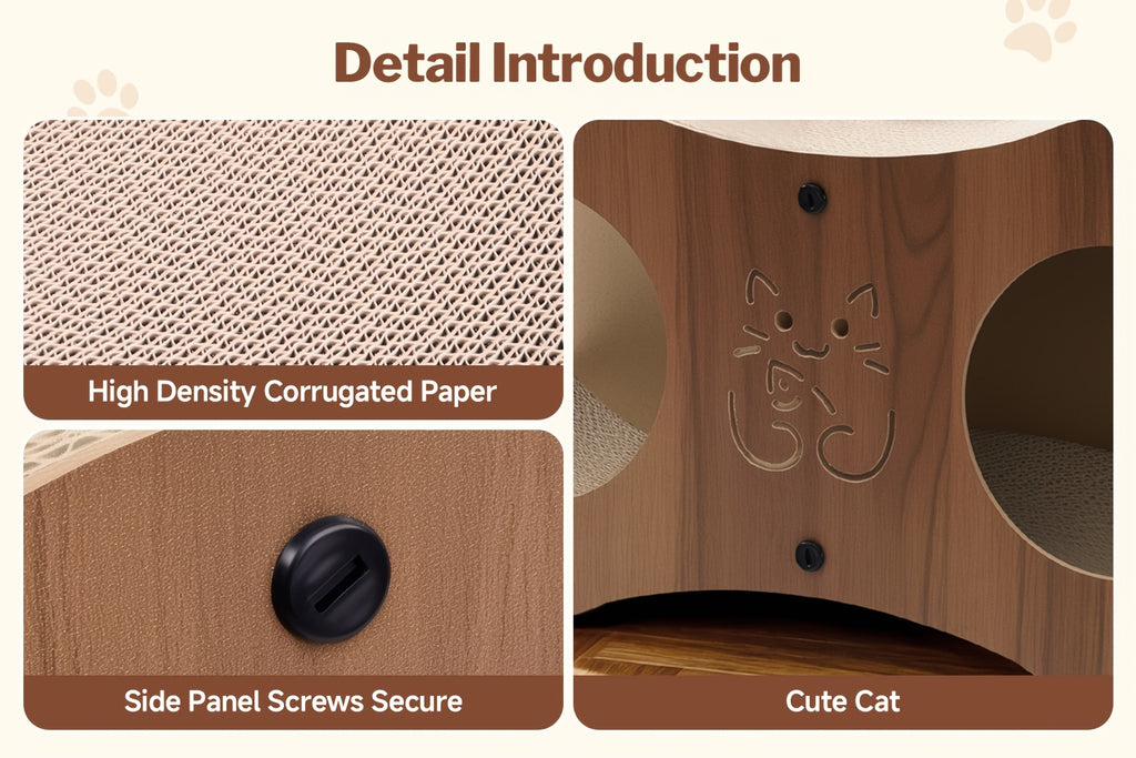 Cat Scratching Post with Integrated Bed and Woven Scratch Pad, Indoor Cat Lounging and Play Furniture with Cat Toy, Oak or Walnut Color Options