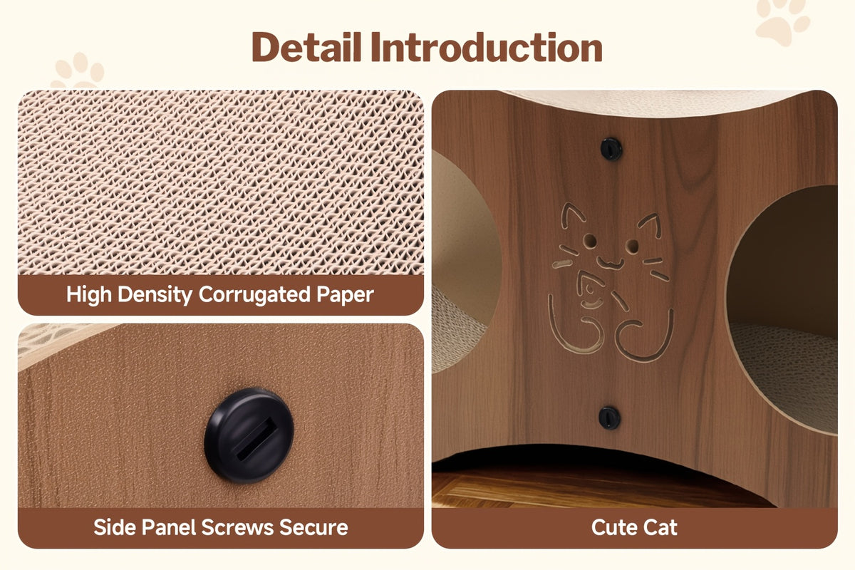 Cat Scratching Post with Integrated Bed and Woven Scratch Pad, Indoor Cat Lounging and Play Furniture with Cat Toy, Oak or Walnut Color Options