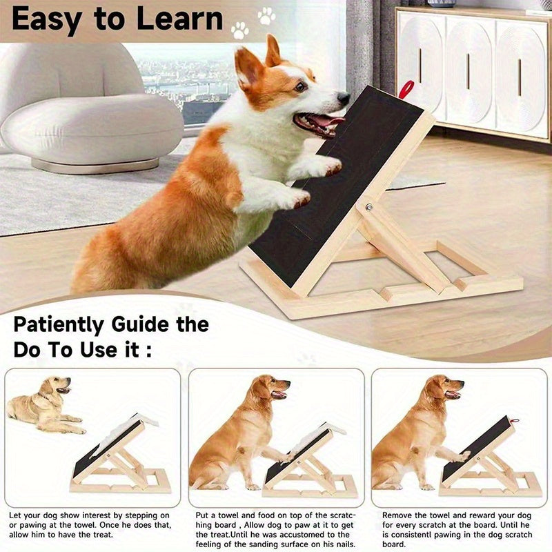 Dog Nail Scratch Board with Adjustable Bracket, Foldable Paw Filing Pad with 3 Angles from 45–65 Degrees and 2 Sandpaper Sheets for Home Grooming