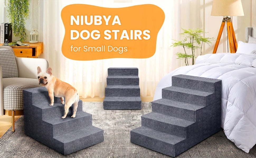 High Density Foam Dog Stairs, Gray 4-Step Pet Steps with Non-Slip Bottom for Small Dogs and Cats to Access Beds, Couches and Sofas