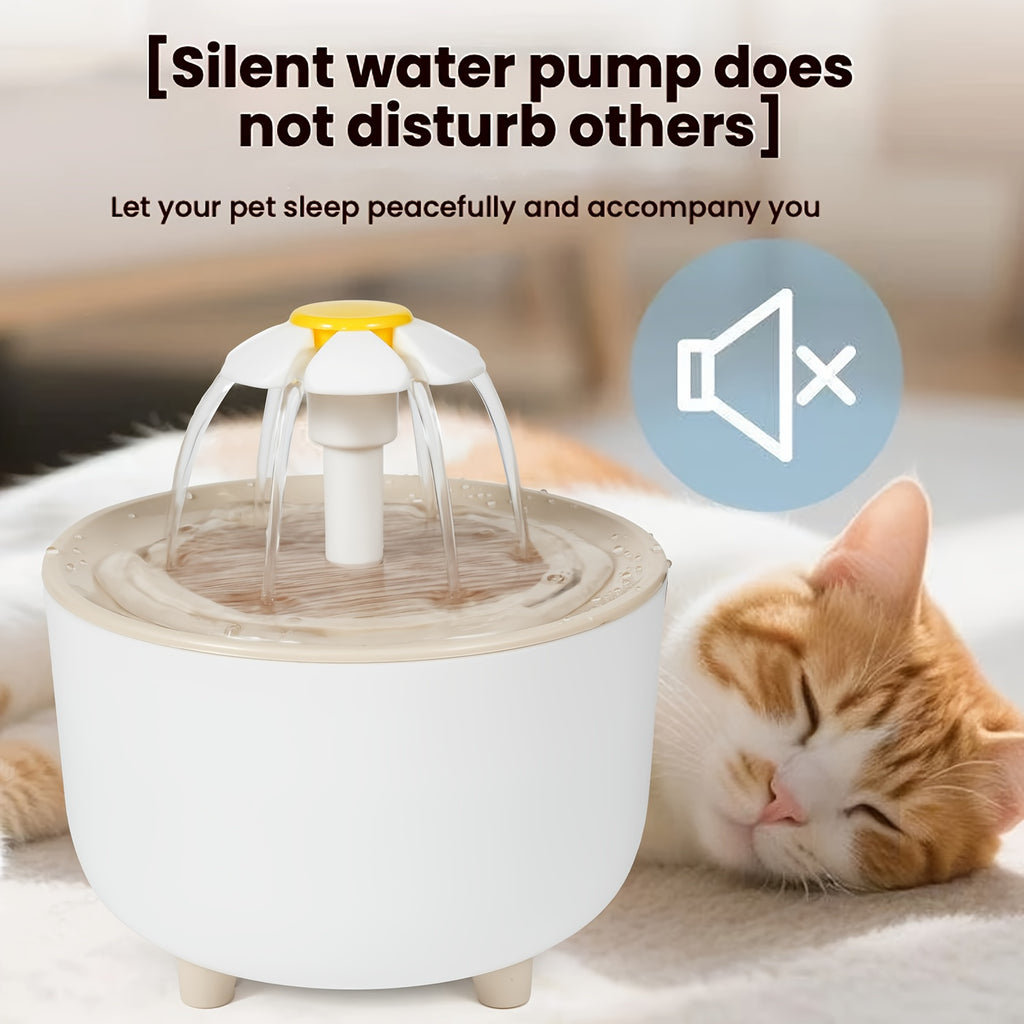 Flower Cat Water Fountain 50.72 oz, USB Powered Pet Drinking Dispenser with One Pump and Clear Top Tray for Indoor Cats and Small Pets