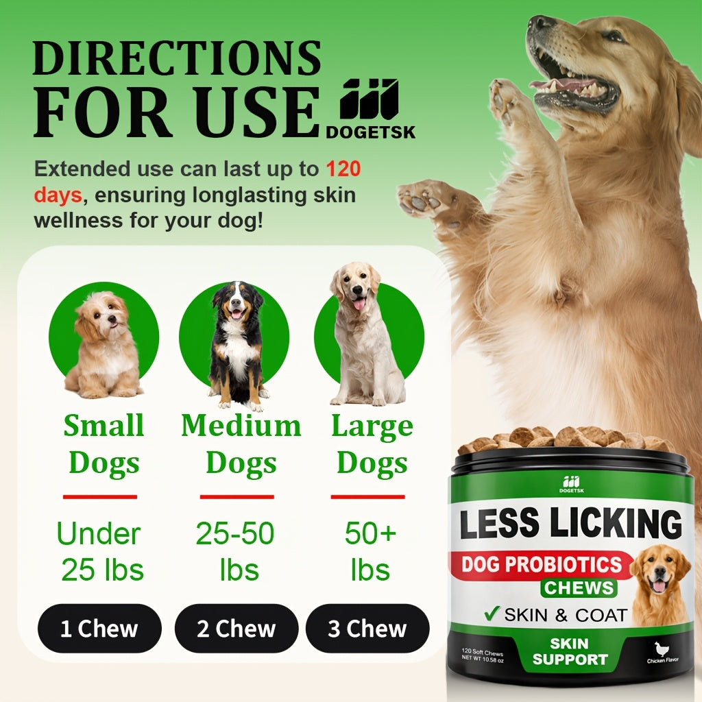 Dog Probiotic Chews Chicken Flavor, 120 Soft Chews per Container with Skin and Coat Care Labeling, Canine Supplement in 1 or 2 Unit Options