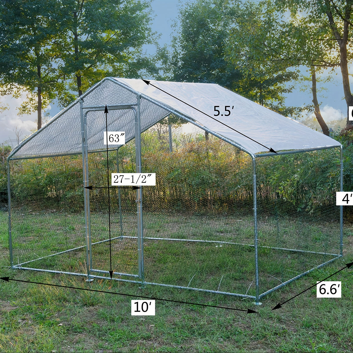 Walk-In Chicken Coop with Lockable Door, Galvanized Metal Poultry Run and UV-Resistant Cover for Backyard Hens, 118.1 x 78.7 x 78.7 Inches