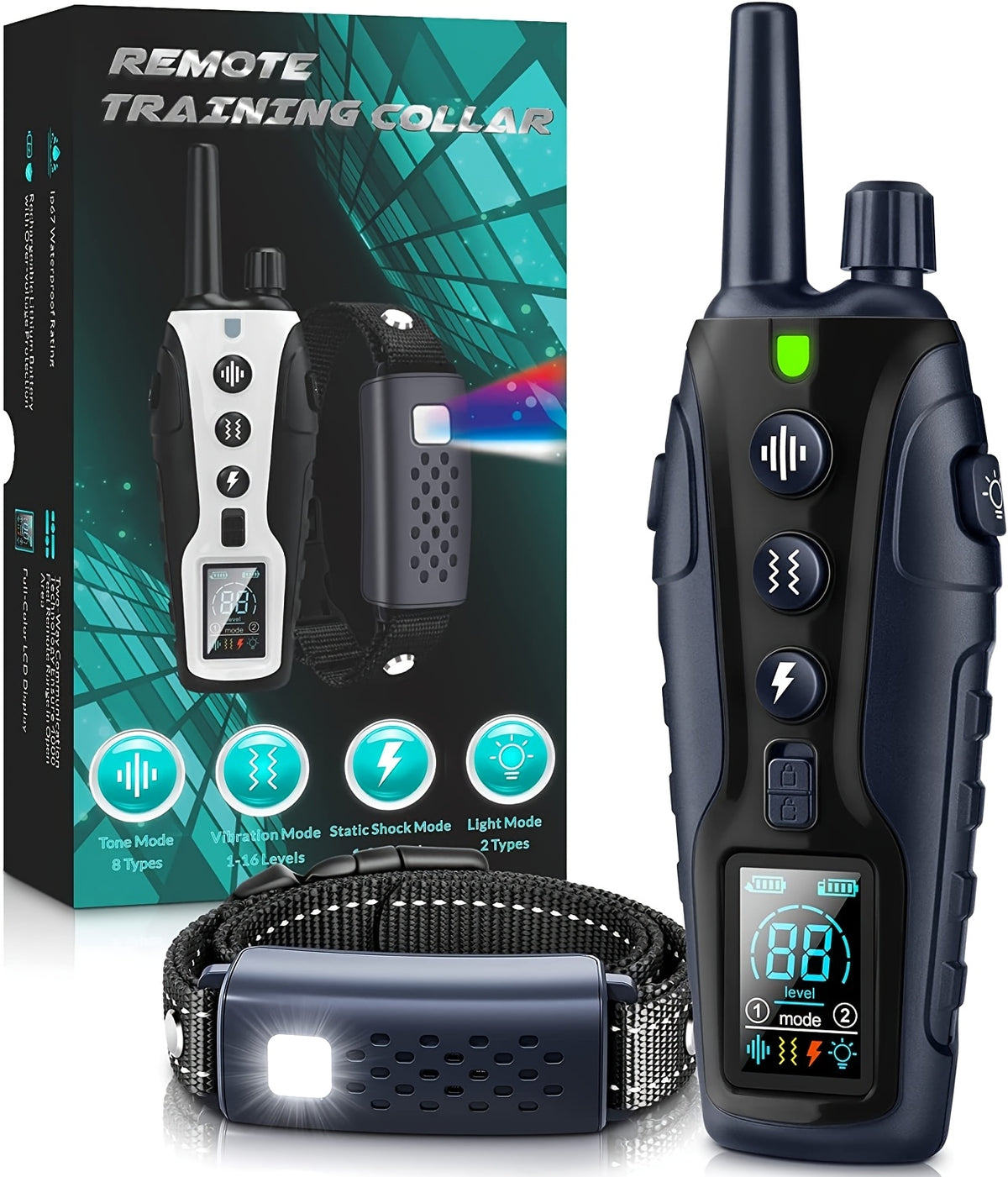 Dog Training Collar with Night Light, 3280ft Listed Remote Range, USB Rechargeable with Keypad Lock, Beep, Vibration and Static Modes for 1 or 2 Dogs