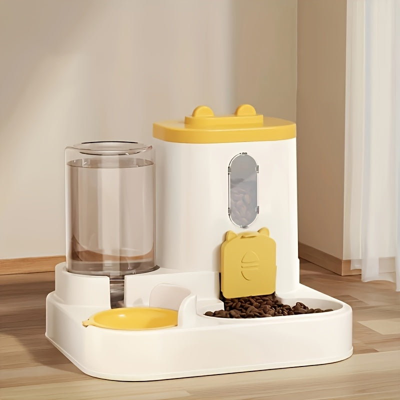 Cat Food and Water Dispenser Combo, 2-in-1 Integrated Pet Feeding and Drinking Station, Listed 4-Piece Set in Gray, Pink or Yellow