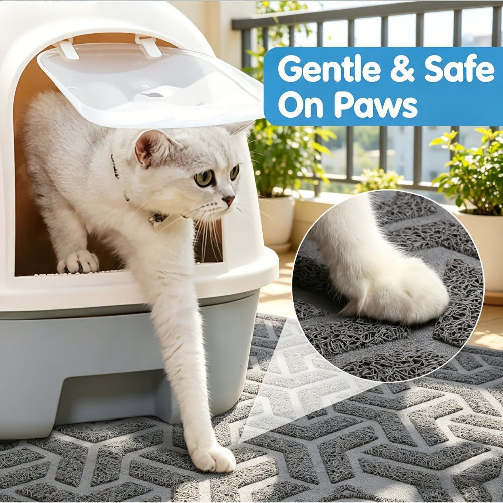 Cat Litter Mat with Soft PVC Surface, Large 46 x 35 Inch Litter Trapping Floor Mat with Non-Slip Backing for Scatter Control, Gray or Blue