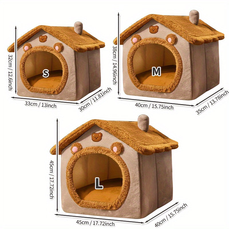 Cat House Bed with Cabin-Style Roof, Detachable Washable Oxford Fabric Pet Hideaway in Three Sizes for Indoor Cats and Small Dogs