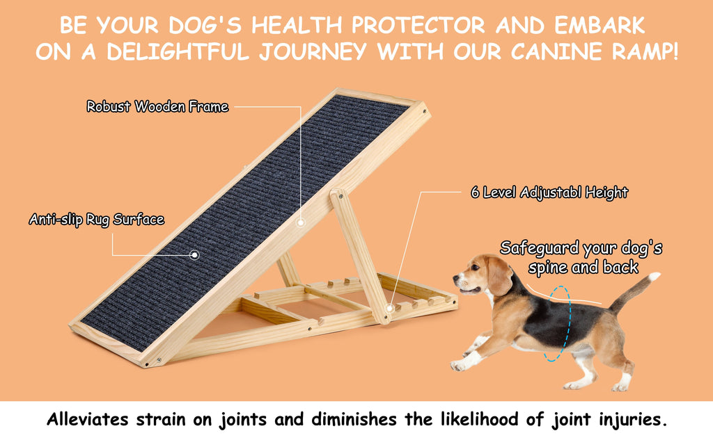 Portable Dog Ramp 42 Inch, Wooden Pet Access Ramp for Dogs and Cats to Reach Suitable Cars, Beds and Couches, Rated Up to 200 Pounds