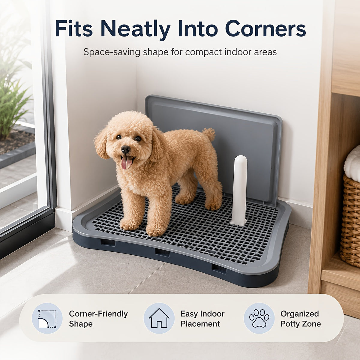 Dog Potty Tray with Tall Splash Guard, 20 x 15.4 Inch Navy Blue Indoor Puppy Toilet with Removable Grate for Small Dog House Training