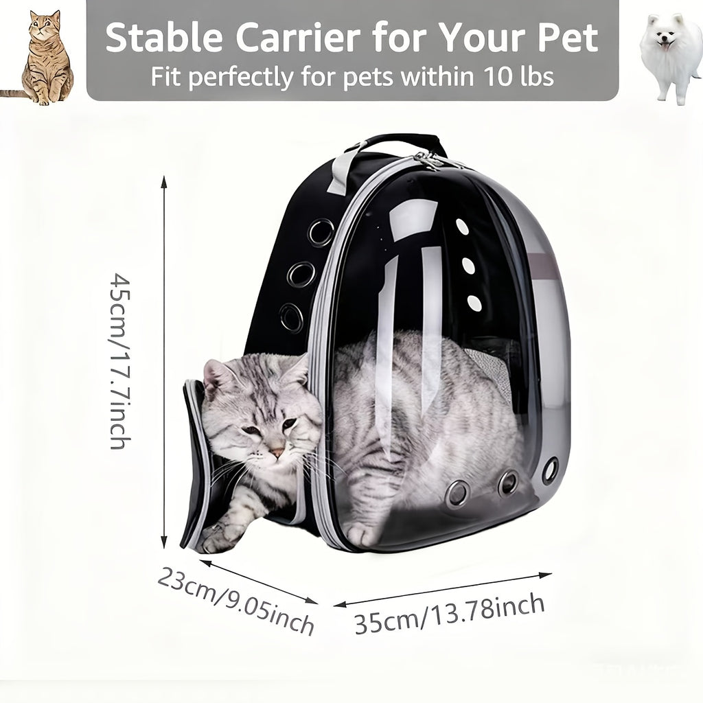 Space Capsule Cat Backpack in Black, Clear Breathable Pet Carrier with Zipper Closure for Cats and Small Dogs, Vet Visits and Outdoor Trips