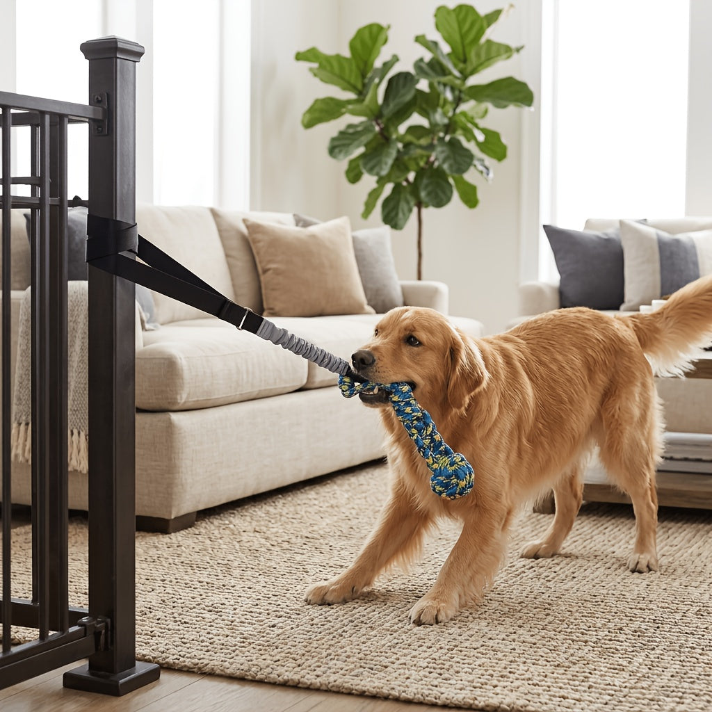 Tree Hanging Dog Tug Toy with Bouncy Tether and Chew Rope, Black Outdoor Tug of War Toy for Supervised Backyard Play with Small to Large Dogs