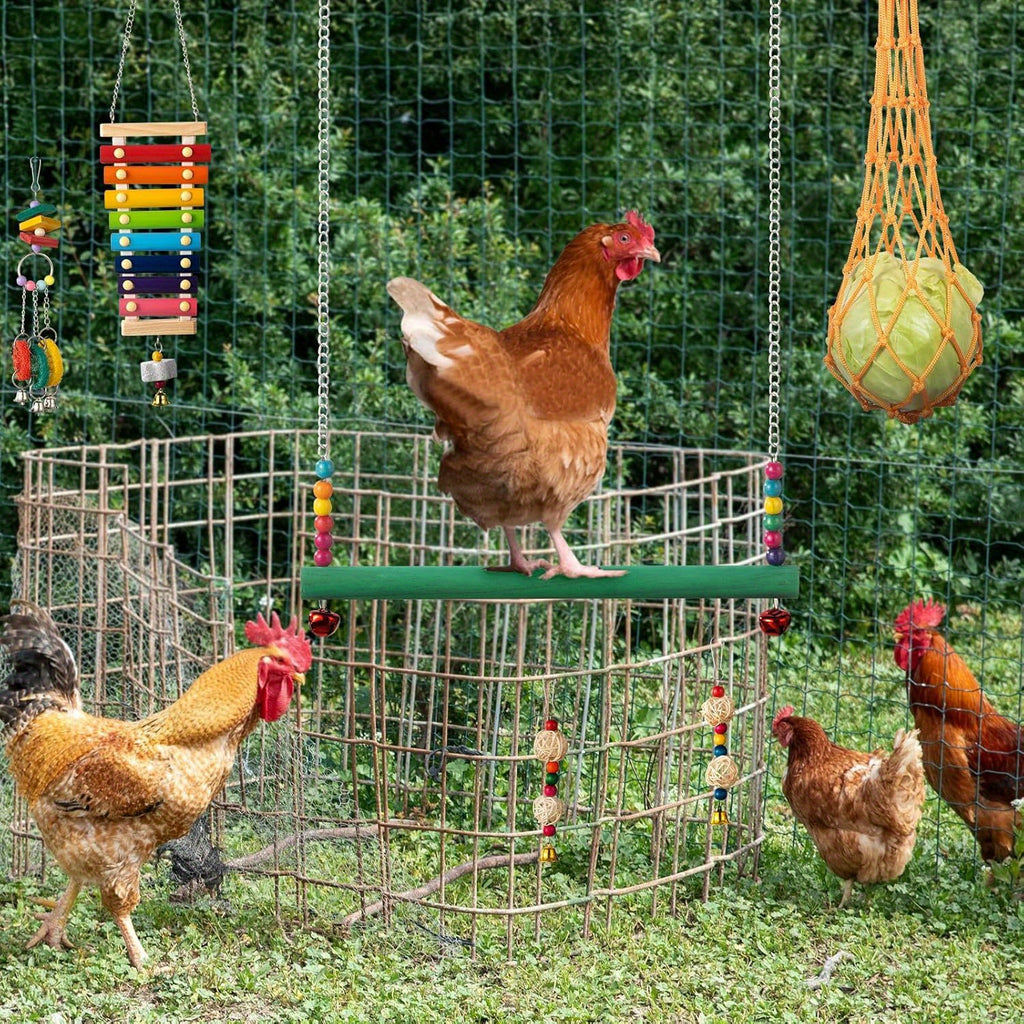 Chicken Coop Toy Set in 5 or 9 Piece Options, Hanging Poultry Enrichment Accessories for Backyard Hens, Coop Activity and Chicken Keeper Gifts