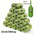 Dog Poop Bag Refills 360 Count, 24 Rolls of Thick Green Paw Print Pet Waste Bags, Easy-Tear Cleanup Supplies for Daily Walks, Park Trips and Travel