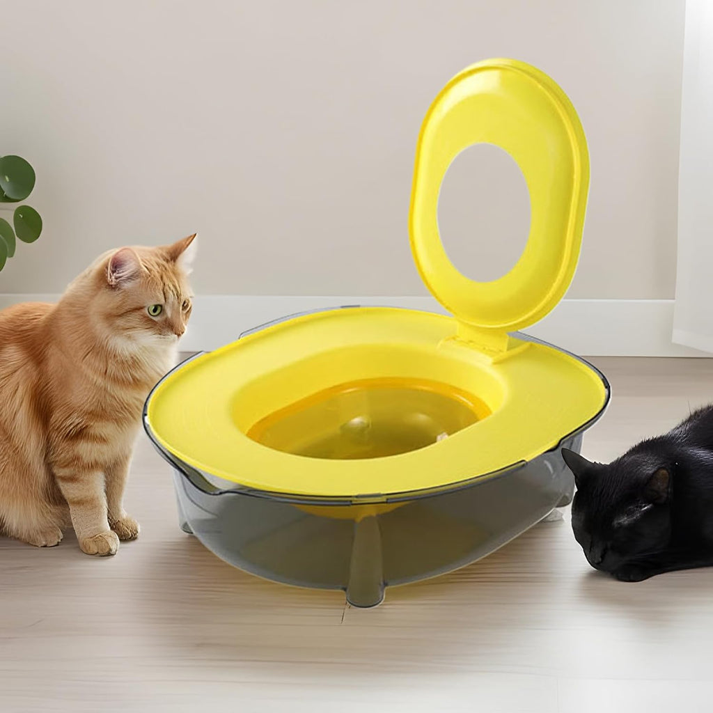 Cat Litter Pan Set with Bottom Bowl, Removable Anti-Splash Kitten Toilet for Home and Apartment Potty Routines, Blue Pink or Yellow