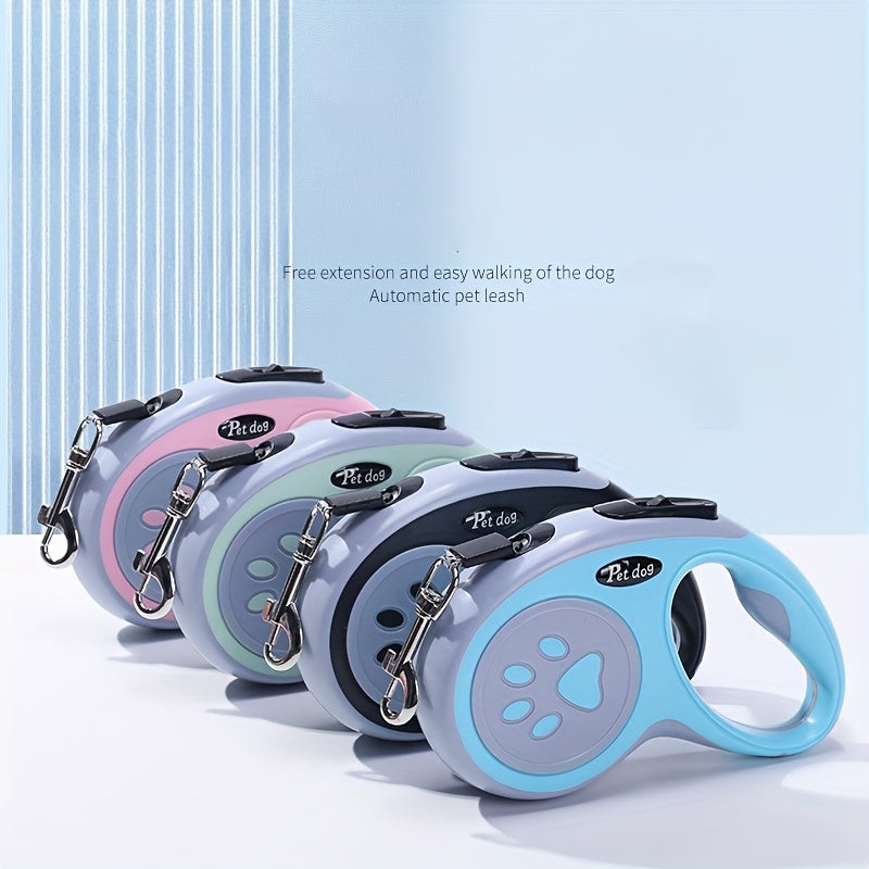Paw Print Retractable Pet Leash 3m, Portable Walking Lead for Cats and Dogs with 4 Bells, Blue Green Pink or Black for Everyday Outdoor Walks