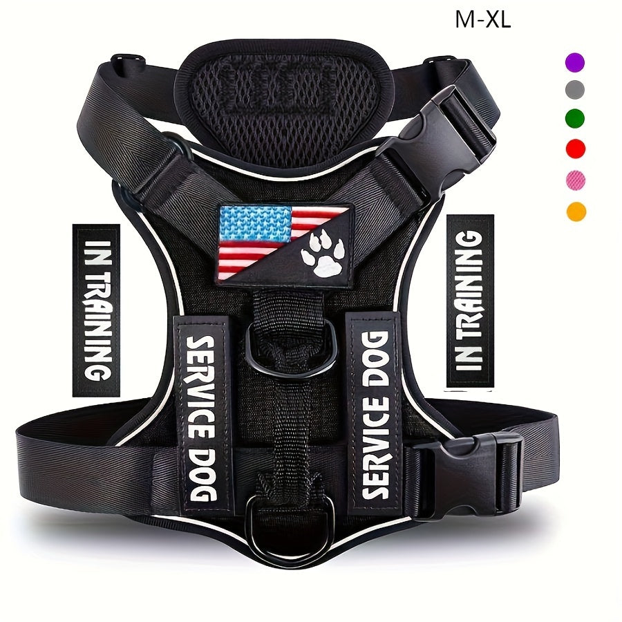 Dog Harness Vest with 5 Patches, Adjustable Reflective Oxford Walking Gear with Soft Mesh Lining for Small Medium Large Dogs, XS to XL