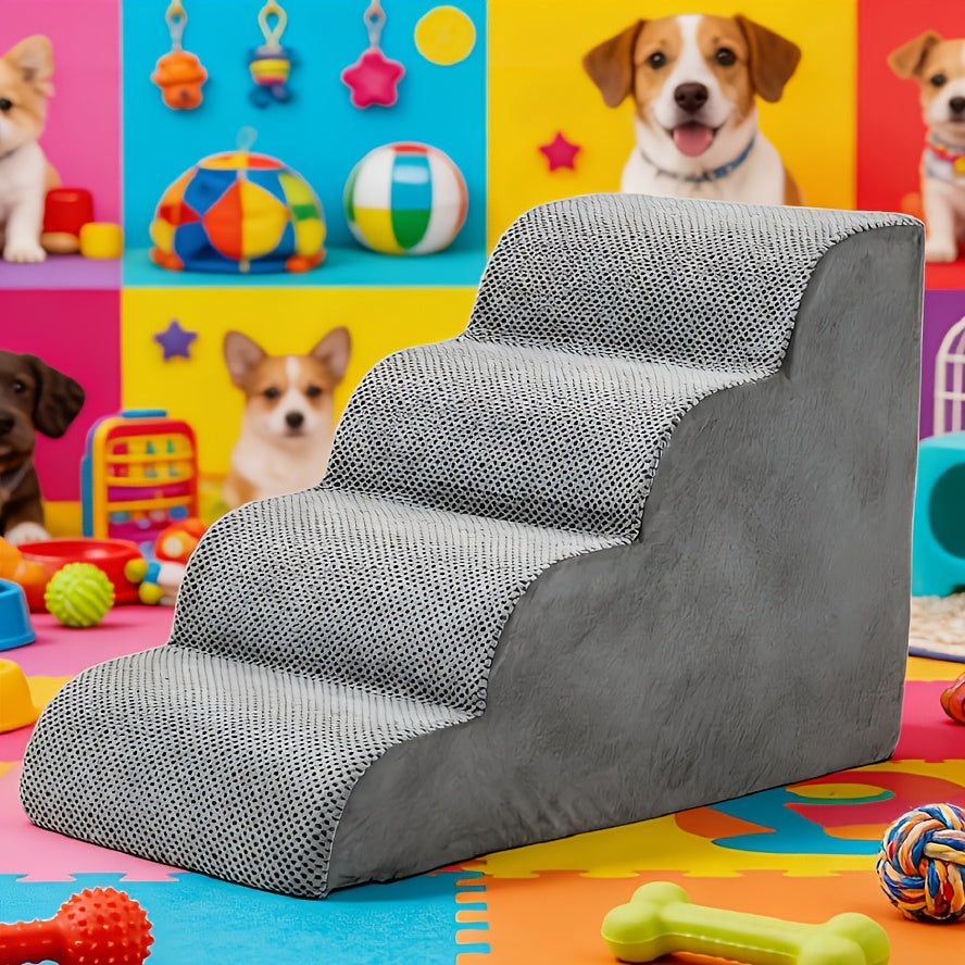 Curved Dog Stairs for Small Dogs and Cats, High-Density Foam Pet Steps for Couch, Bed and Sofa, 3/4/5-Step Indoor Ramp in Gray