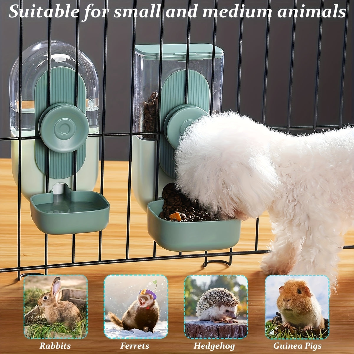 Cage Mounted Pet Feeder and Water Dispenser, Hanging Gravity Food and Water Bowls for Cats, Small Dogs and Rabbits, Multiple Set Options