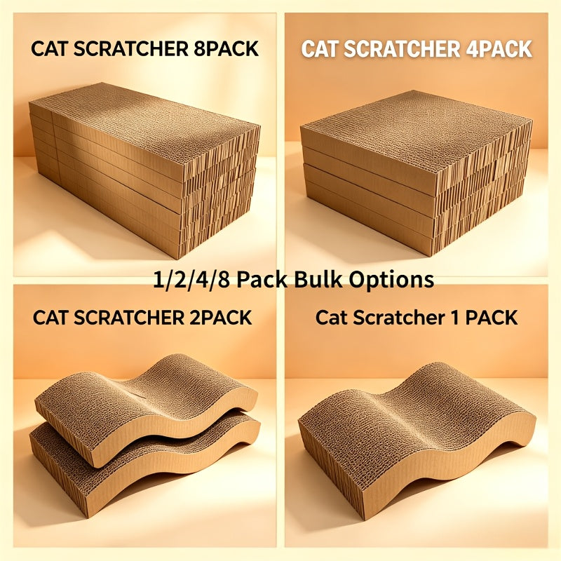 Cardboard Cat Scratcher Pad for Indoor Cats, BC Corrugated Scratching Board with Wavy and Flat Designs Listed, 1, 2, 4 or 8 Pack Options