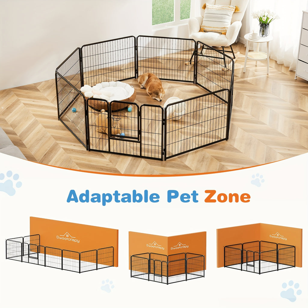 Metal Dog Playpen with Door, DIY 8 or 16 Panel Puppy Exercise Fence in 24, 32 or 40 Inch Size Options for Indoor and Outdoor Supervised Play