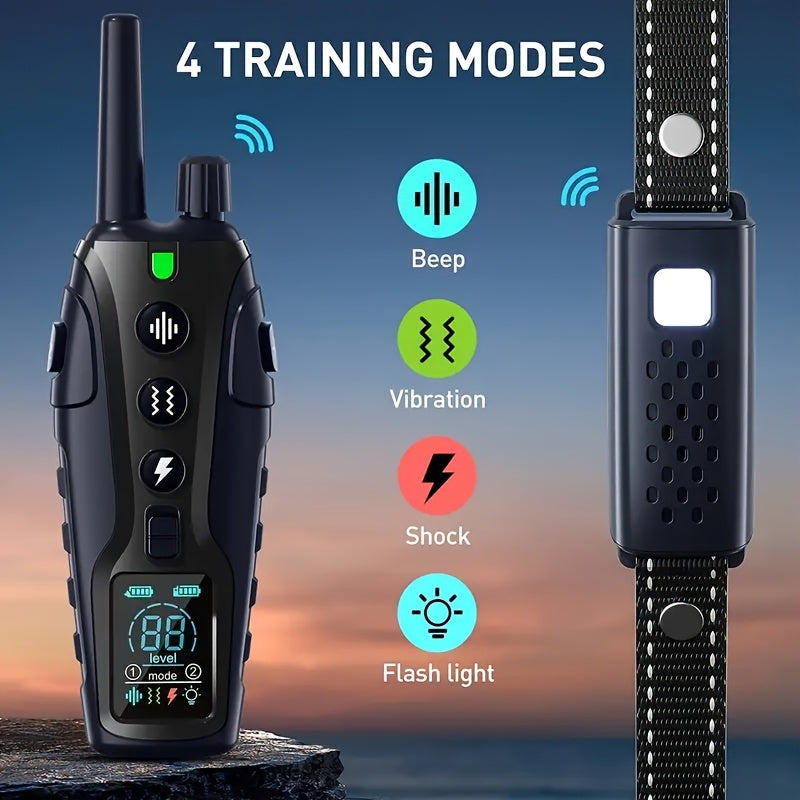 Dog Training Collar with Night Light, 3280ft Listed Remote Range, USB Rechargeable with Keypad Lock, Beep, Vibration and Static Modes for 1 or 2 Dogs