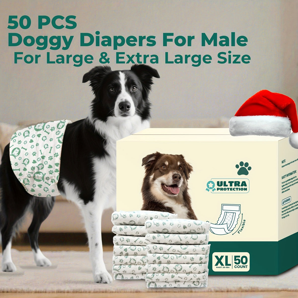 Disposable Male Dog Wraps with 5-Layer Absorbent Protection, Soft Breathable Dog Diapers in A001 or A004 Options for Supervised Indoor Accident Care
