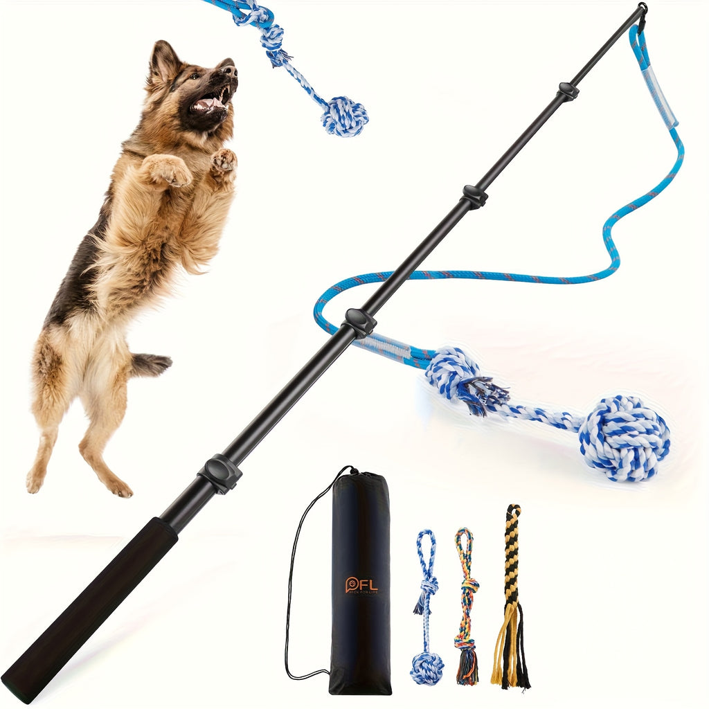 Dog Flirt Pole with Extendable Aluminum Alloy Wand and Detachable Lure, Interactive Chase Toy for Exercise and Obedience Training