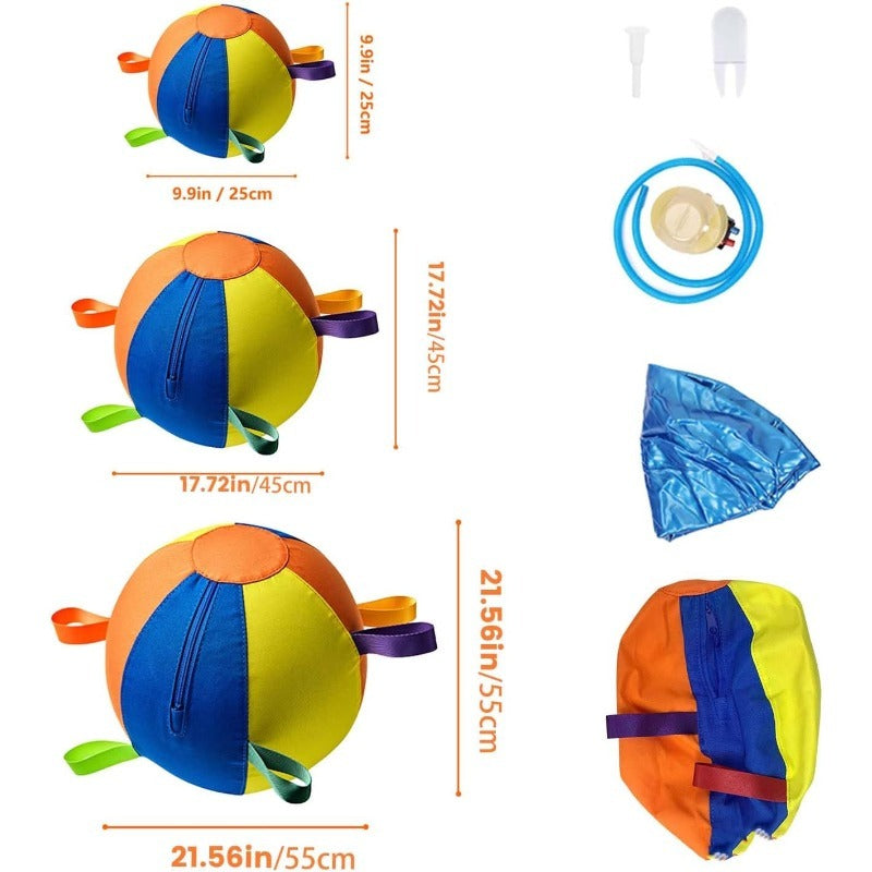Jumbo Dog Herding Ball with Fabric Handle Cover and Air Pump, Inflatable Training Toy for Supervised Play in 9.84, 17.72 or 21.65 Inch Sizes