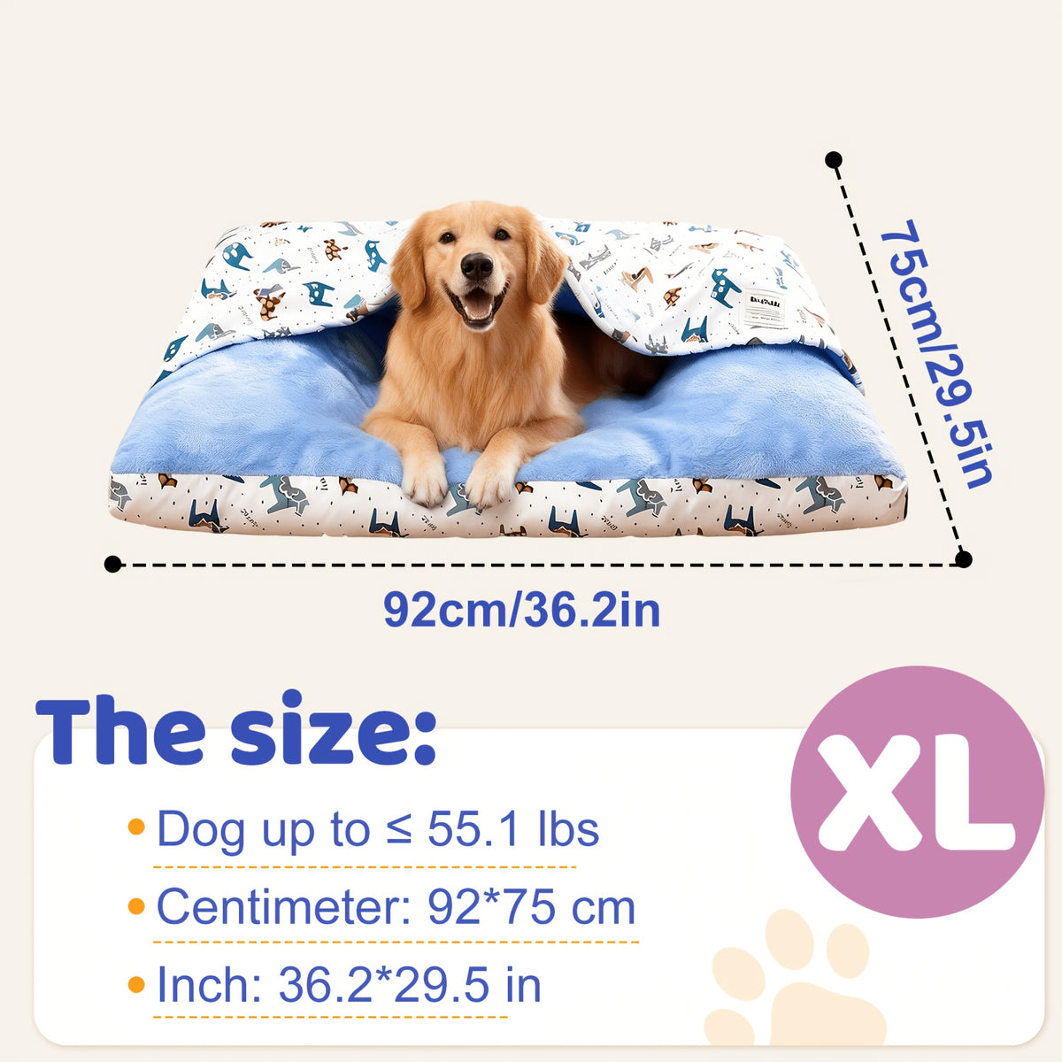 Hooded Dog Bed with Removable Washable Cover, Plush Sleeping Bag Pet Sofa for Dogs and Cats, Cozy Thickened Cushion in S to XL Sizes