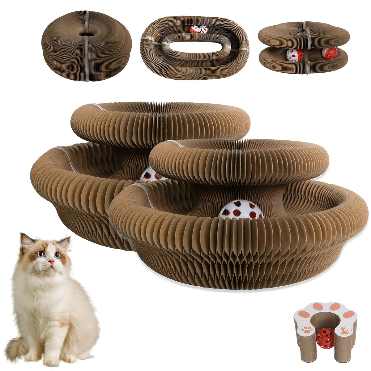 Cat Scratcher Ball Toy 2-Pack, Magic Organ Scratching Board for Indoor Cats, Battery-Free Interactive Play and Everyday Enrichment