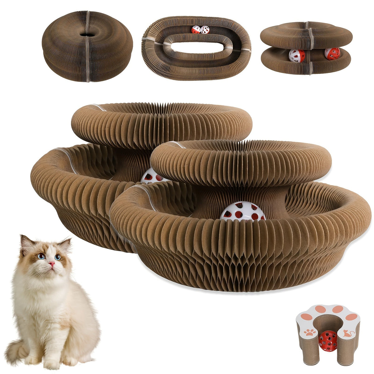 Cat Scratcher Ball Toy 2-Pack, Magic Organ Scratching Board for Indoor Cats, Battery-Free Interactive Play and Everyday Enrichment