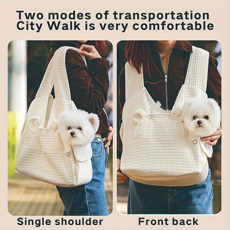 Front Dog Carrier Sling with Lined Winter Pet Pouch, Wide Shoulder Straps and Open-Top Design for Small Dog Outings, Grey Blue or Beige White