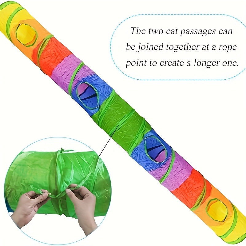 Rainbow Cat Play Tunnel, Collapsible S-Shaped or 3-Way Tubes with Peek Holes and Ball Features, Single or Two-Pack Options for Indoor Cat Play