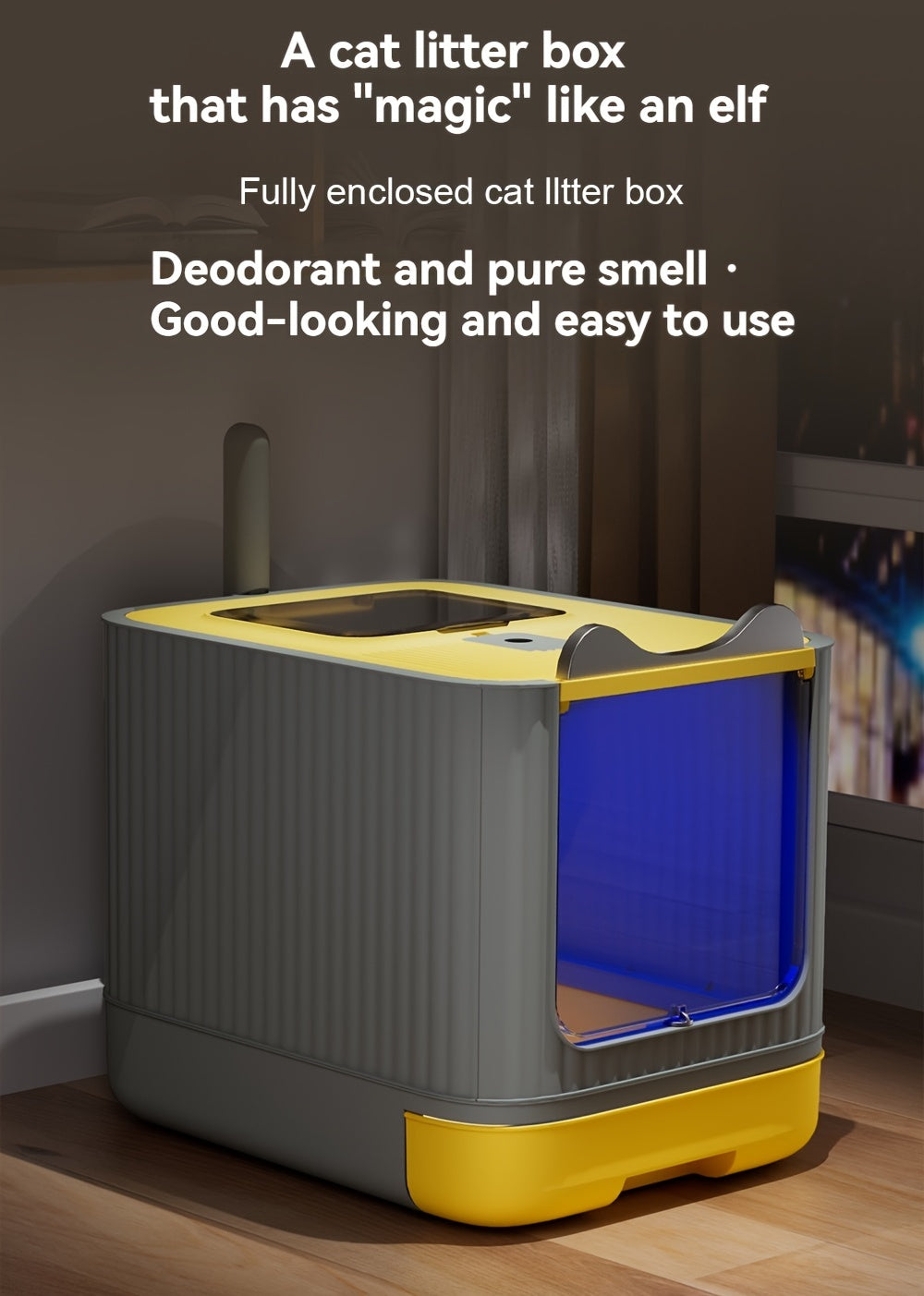 Extra Large Cat Litter Box with Front-Loading Drawer, 4-in-1 Enclosed Double-Door Cat Toilet with Top Cover, Scoop and Carbon Bag