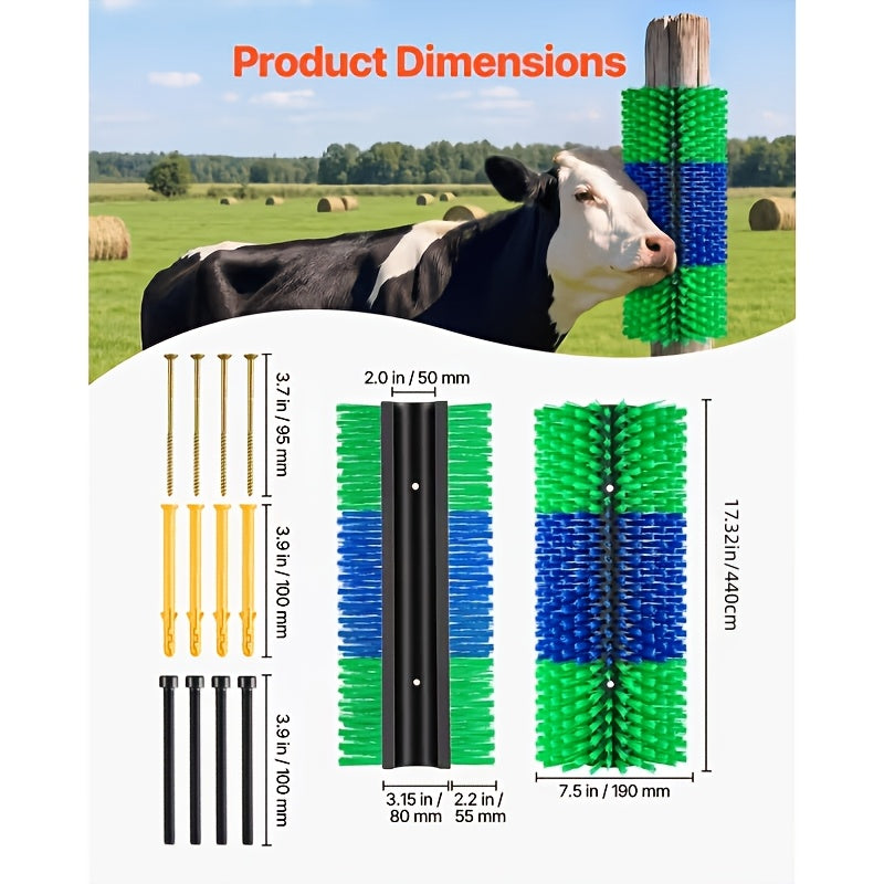 Horse Grooming Scratcher Set for Cattle and Livestock, 2 or 4 Pieces with Rounded Edges and Screws, Color Options and Selected Cleaning Brush Bundles