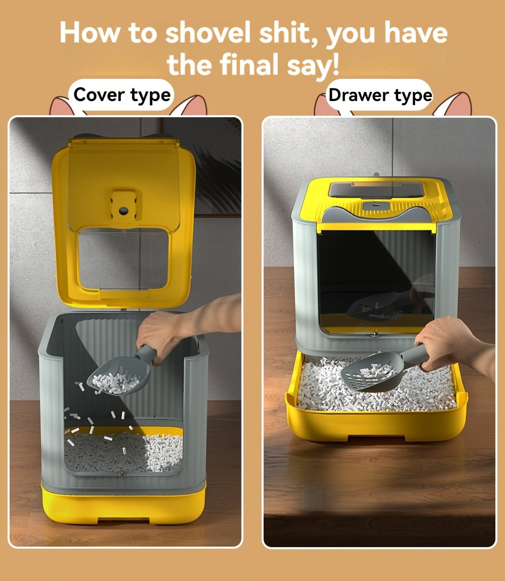 Extra Large Cat Litter Box with Front-Loading Drawer, 4-in-1 Enclosed Double-Door Cat Toilet with Top Cover, Scoop and Carbon Bag