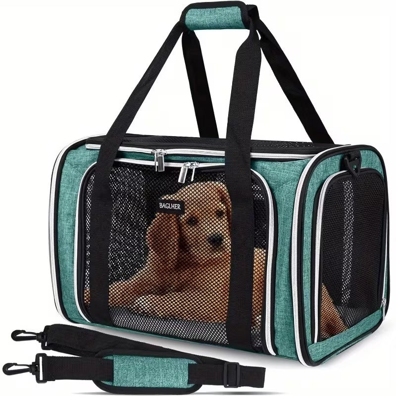 Expandable Cat Carrier Backpack with 3-Sided Expansion and 5-Sided Ventilation, Soft-Sided Foldable Pet Travel Bag with Plush Fleece Pad