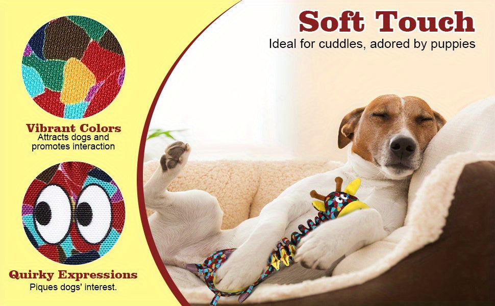 Accordion Cow Dog Toy with Squeaker and Crinkle Paper, Colorful Soft Plush Pull Toy for Supervised Gentle Tug, Fetch and Interactive Indoor Play