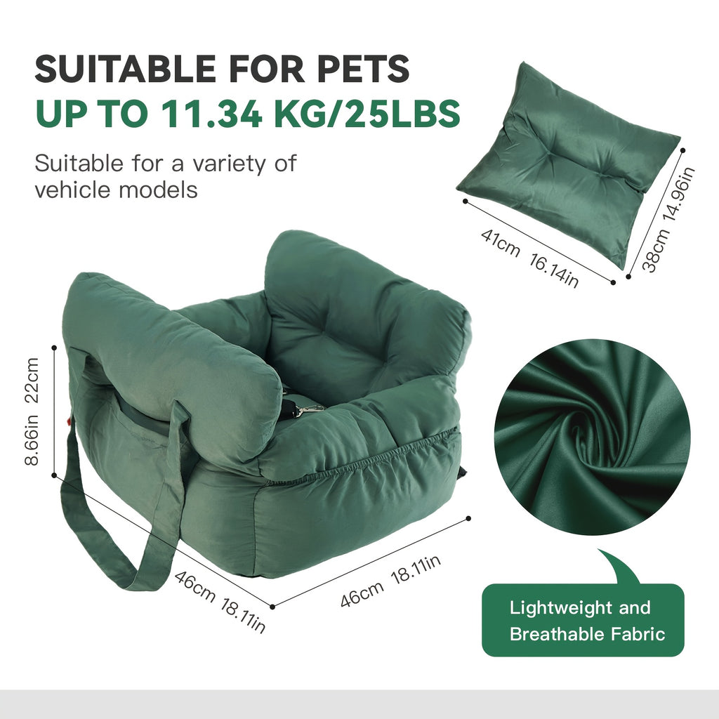 Portable Dog Car Seat with Carry Straps, Cushioned Pet Travel Bed for Dogs and Cats with Attachment Hook and Buckle, Seven Color and Style Options