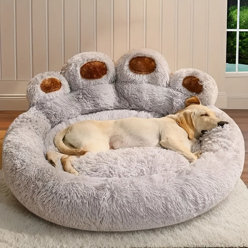 Bear Paw Pet Sofa Bed for Dogs and Cats, Soft Faux Plush Sleeping Nest with Raised Edges in Pink, Grey or Hazelnut, Four Sizes from 55 to 85 cm