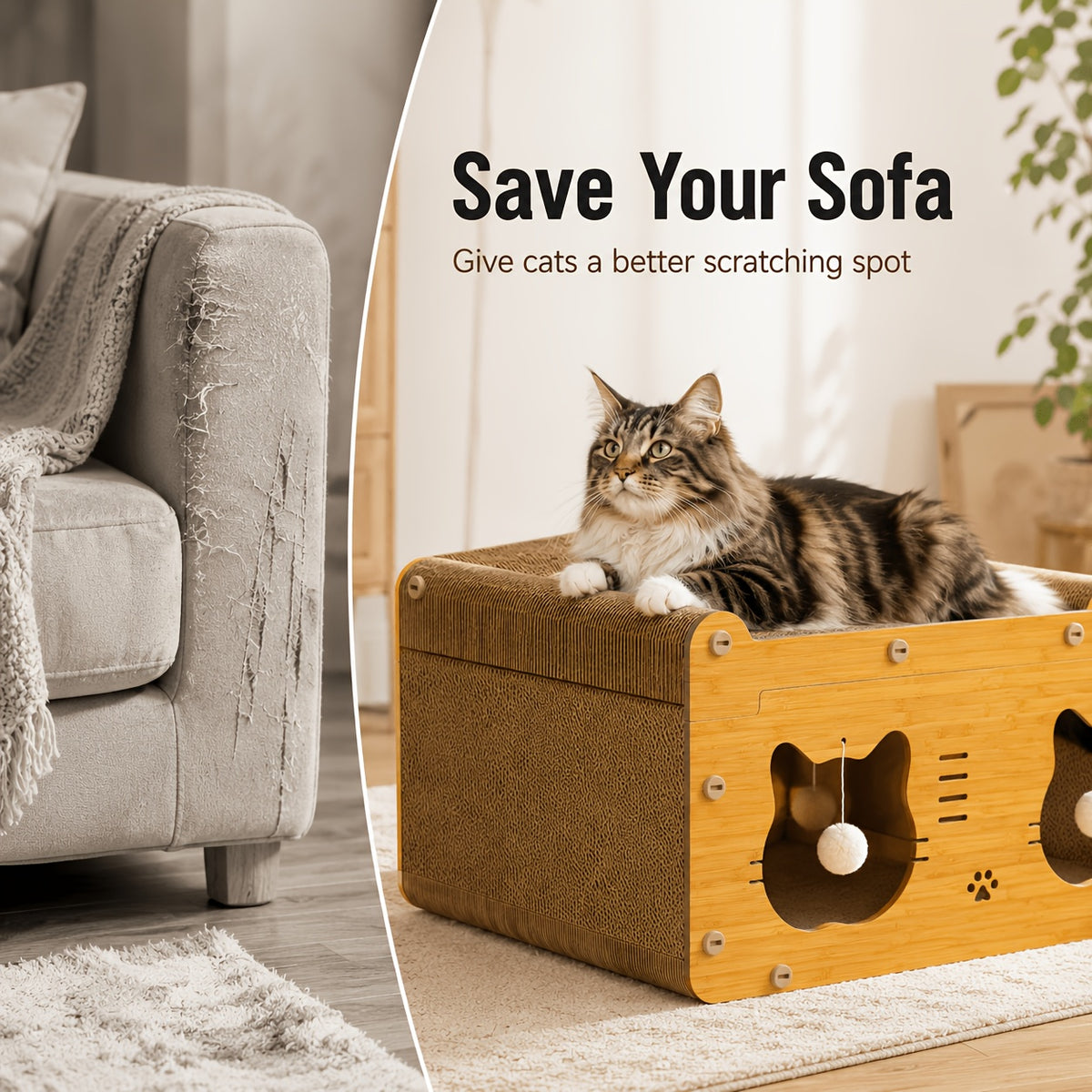 Corrugated Cardboard Cat Scratcher Bed for Indoor Cats, High-Density Scratching and Resting Nest with Small, Medium, Large and Refill Options