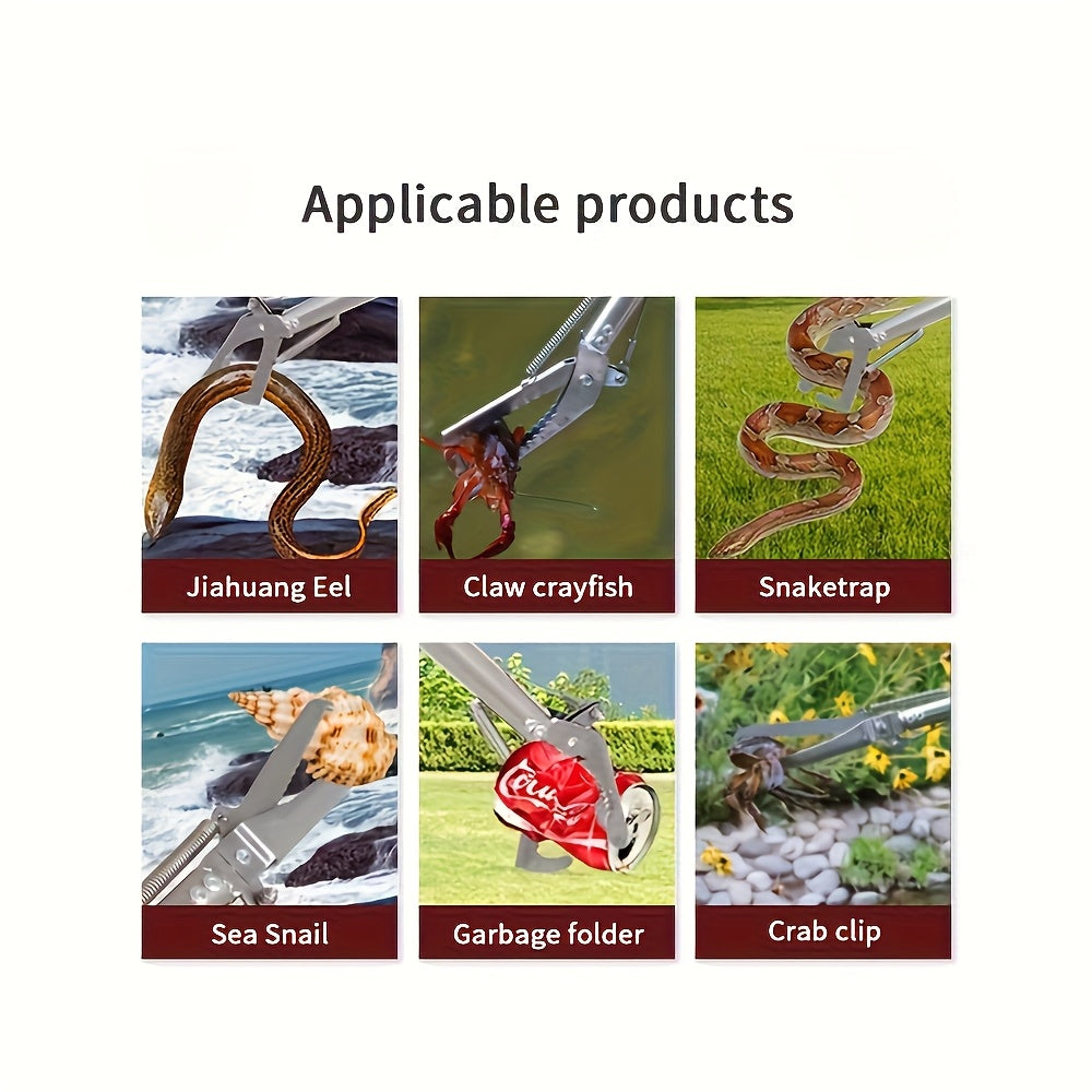 Snake Tongs with Foldable Telescopic Pole, Heavy-Duty 304 Stainless Steel Reptile Handling Tool with Non-Slip Ergonomic Handle for Cleanup