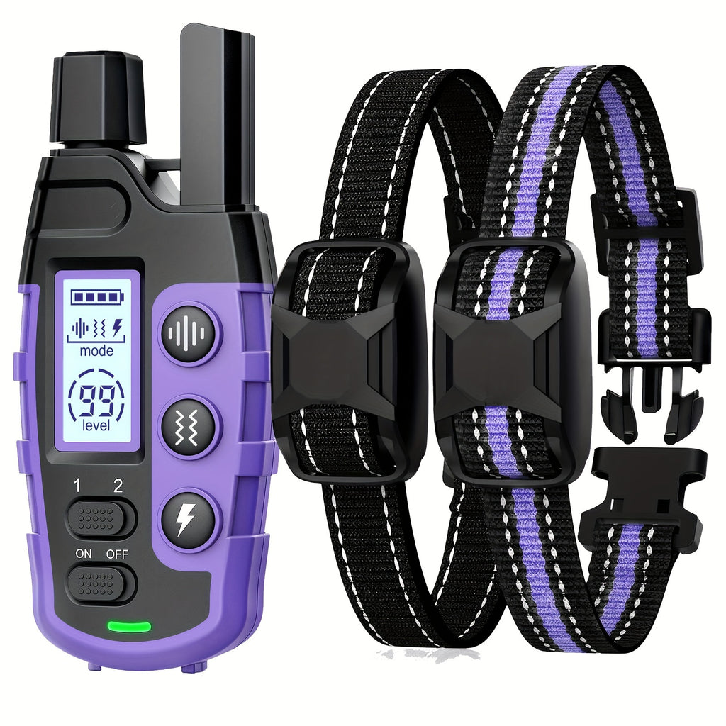 Dog Training Collars for 2 Dogs with Remote, Purple Rechargeable E Collar Set with Adjustable Nylon Straps, Beep, Vibration and Static Modes