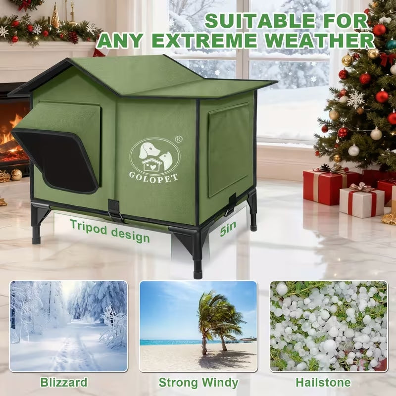 Cat House with Detachable Heating Pad, XL 21 x 17 x 17 Inch Pet Shelter and Elevated Bed for Cats and Small Dogs, Indoor and Outdoor Use
